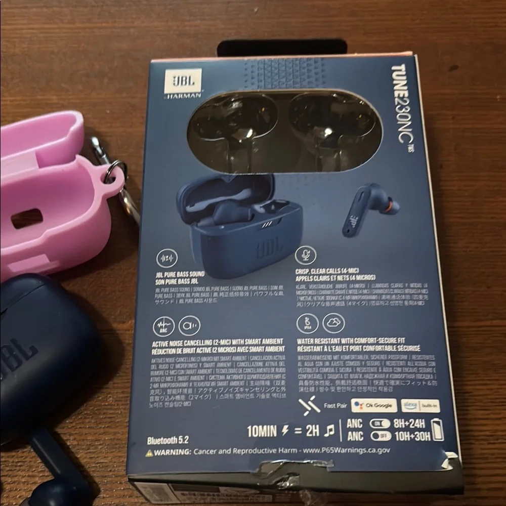 JBL TUNE230NC Wireless Bluetooth Earbuds with Pink Charging Case - Navy Blue
